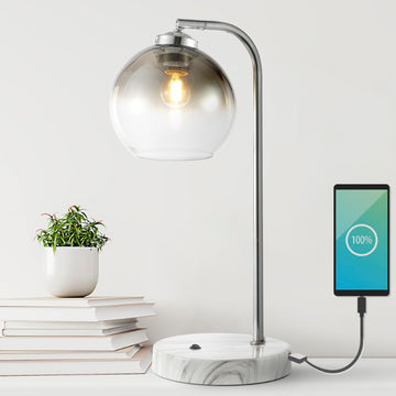 Ada 20" Industrial Contemporary Iron/Glass LED Task Lamp with USB Charging Port - JONATHAN Y